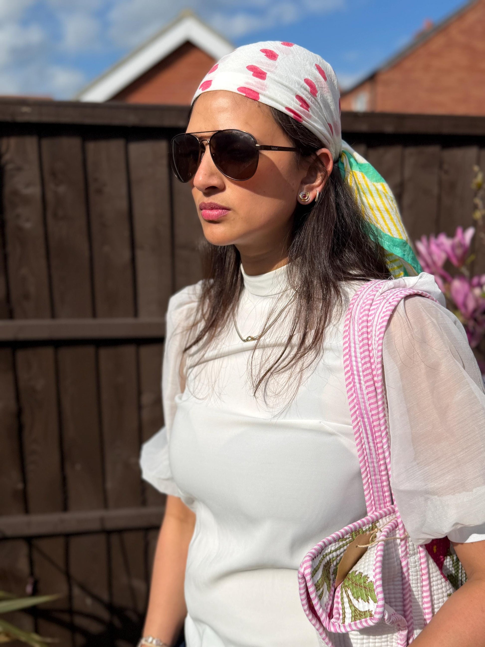 The Rainbow Road - Oversized Hand Block Printed Heart Scarf – Large Square Cotton Wrap for Women