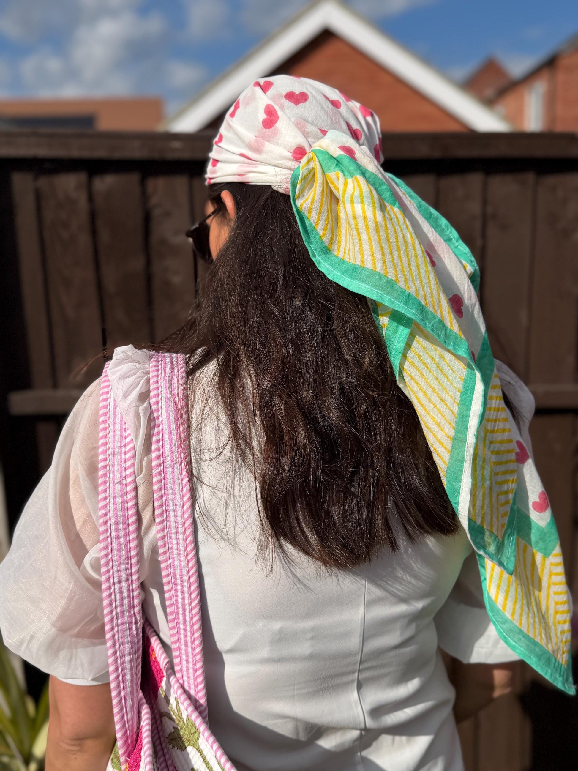 The Rainbow Road - Oversized Hand Block Printed Heart Scarf – Large Square Cotton Wrap for Women