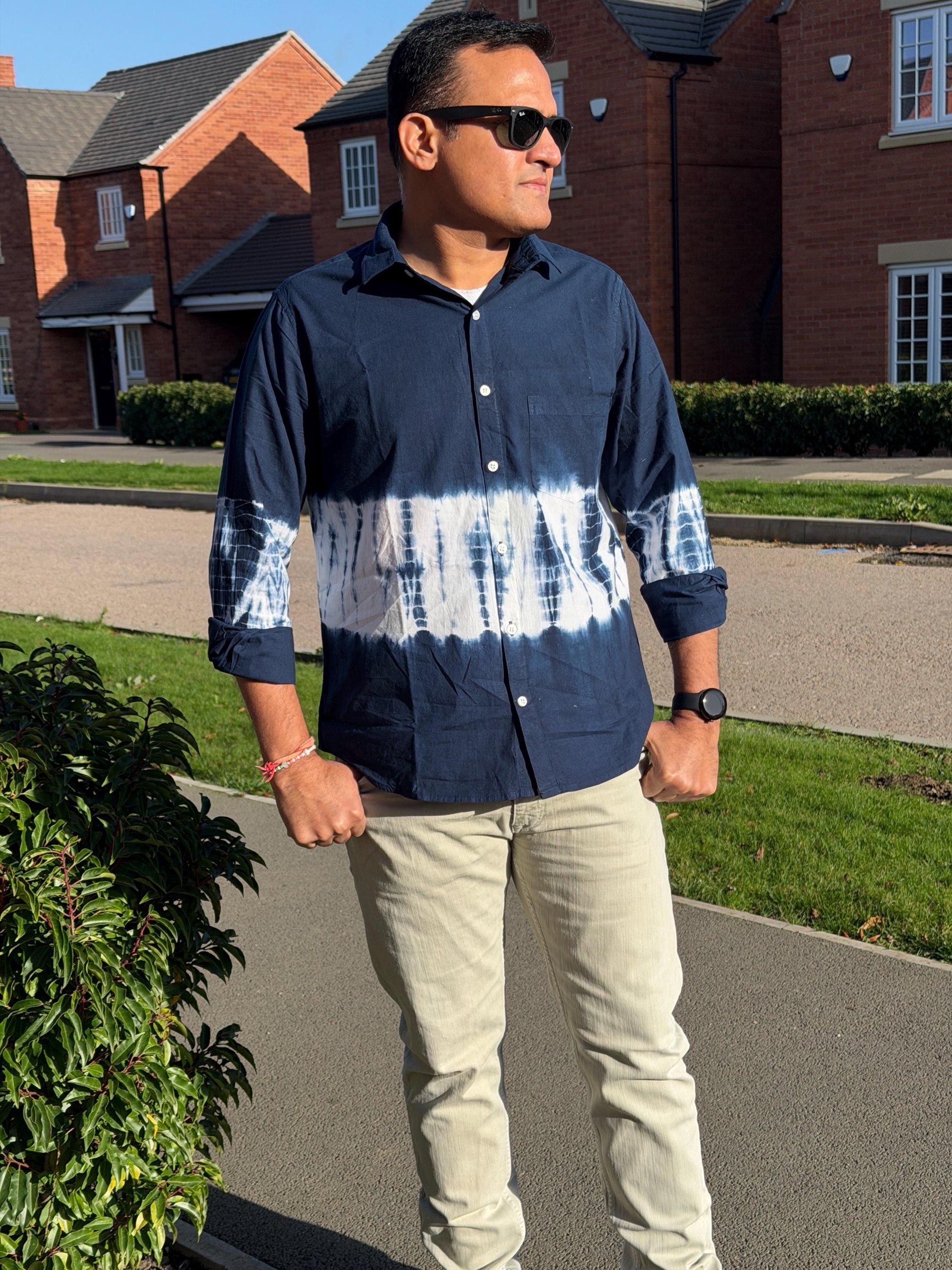 Tie Dye Navy Blue Cotton Shirt:  Artisan Indian Craft