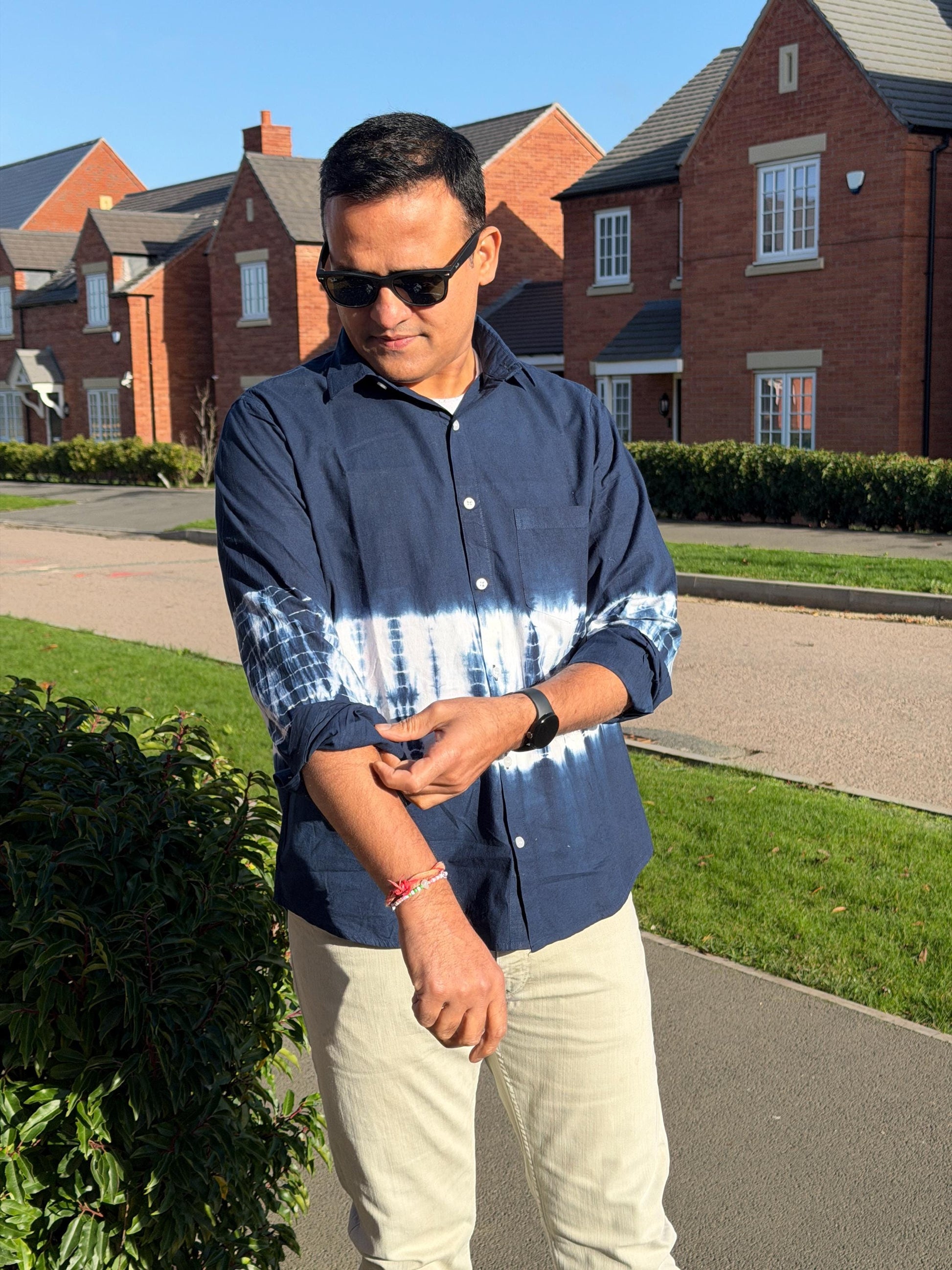 Tie Dye Navy Blue Cotton Shirt:  Artisan Indian Craft