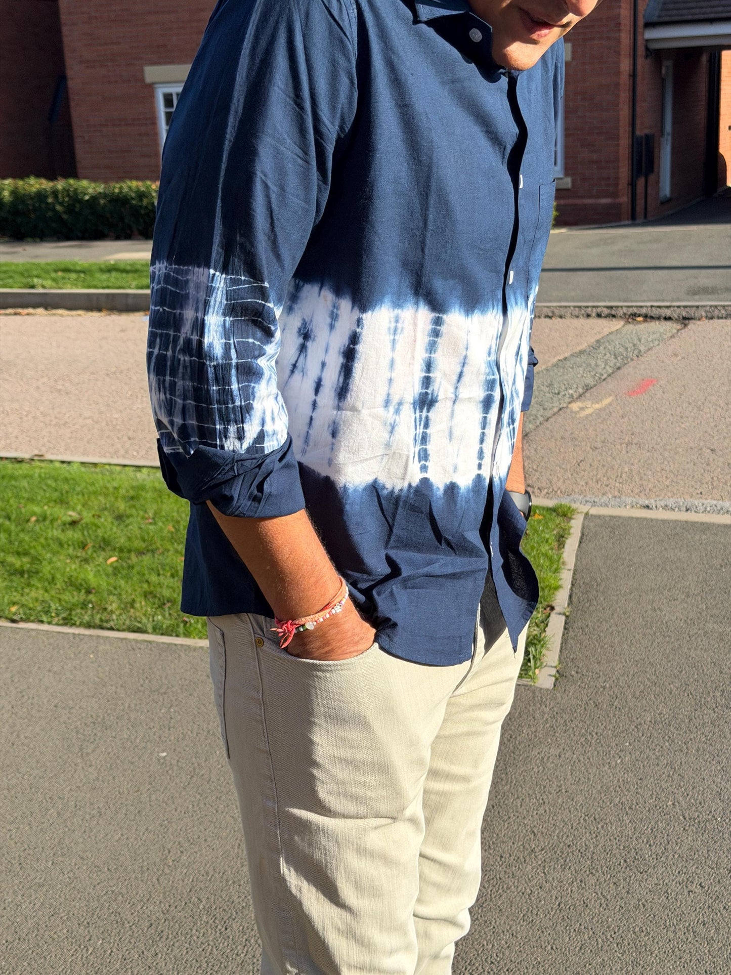 Tie Dye Navy Blue Cotton Shirt:  Artisan Indian Craft