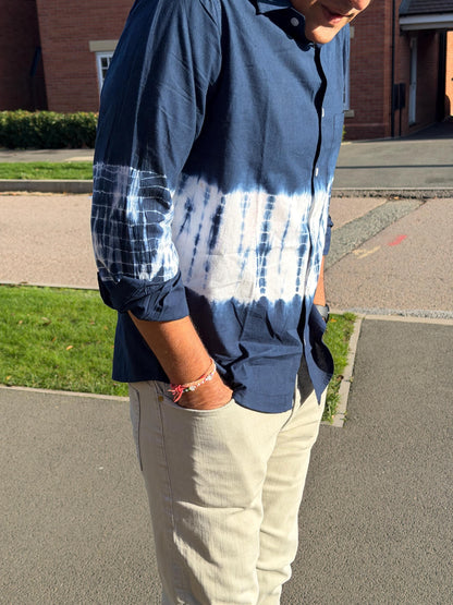 Tie Dye Navy Blue Cotton Shirt:  Artisan Indian Craft