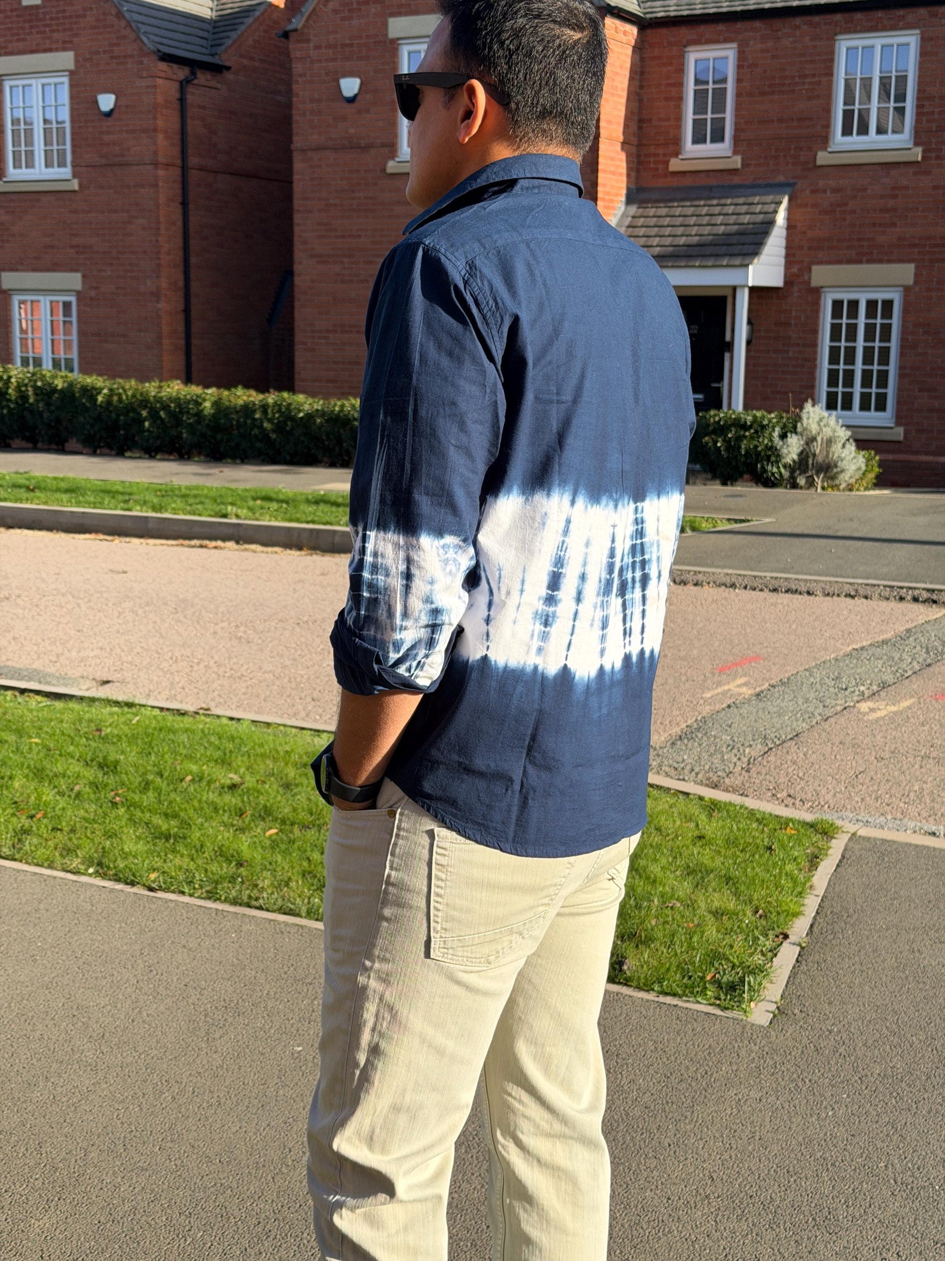 Tie Dye Navy Blue Cotton Shirt:  Artisan Indian Craft