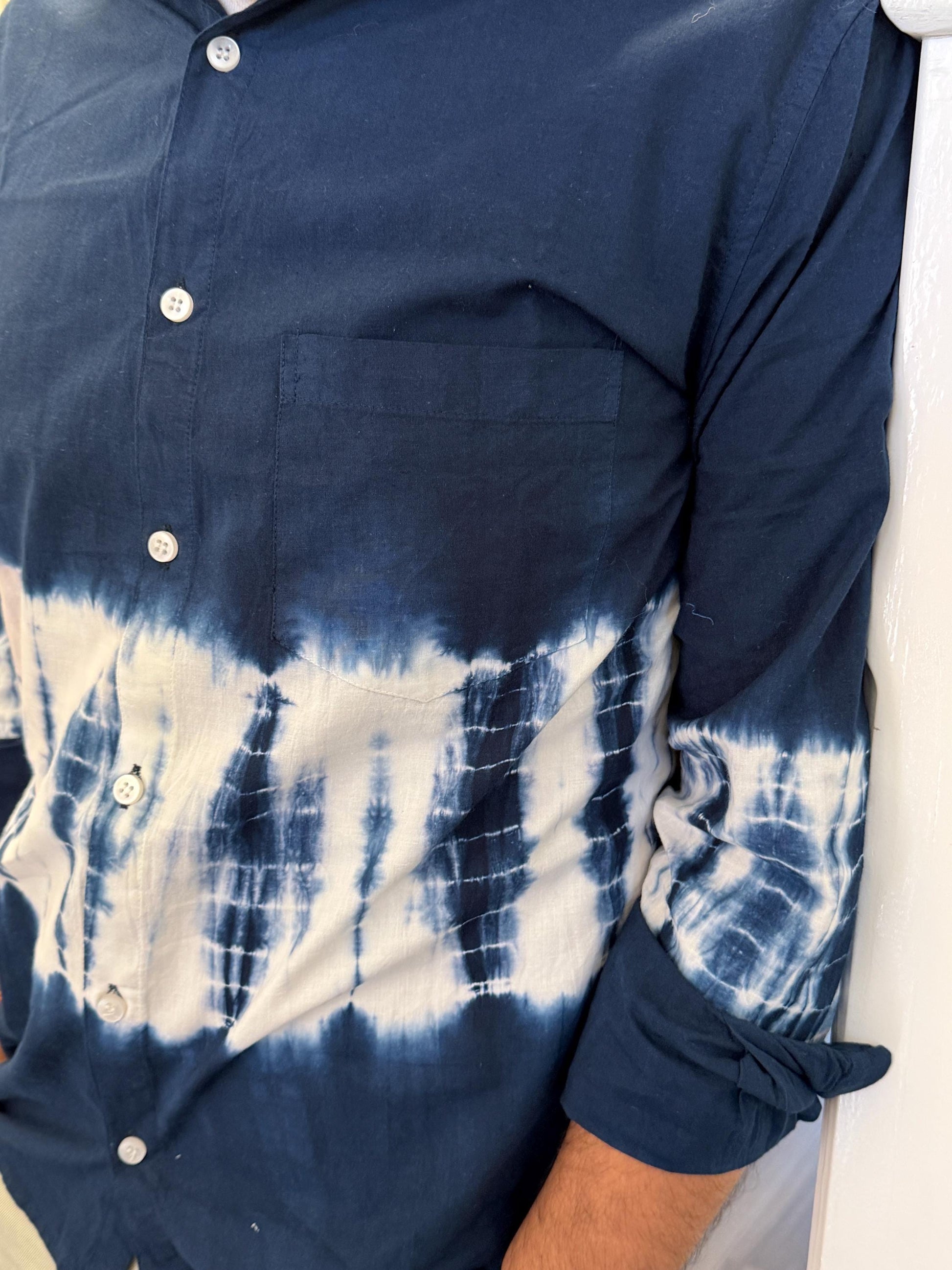 Tie Dye Navy Blue Cotton Shirt:  Artisan Indian Craft