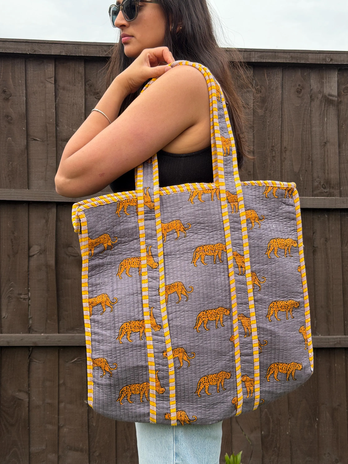 Leopard Quilted Cotton Tote Bag