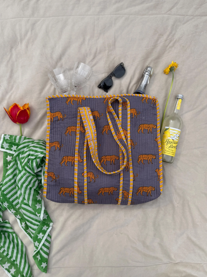 Leopard Quilted Cotton Tote Bag