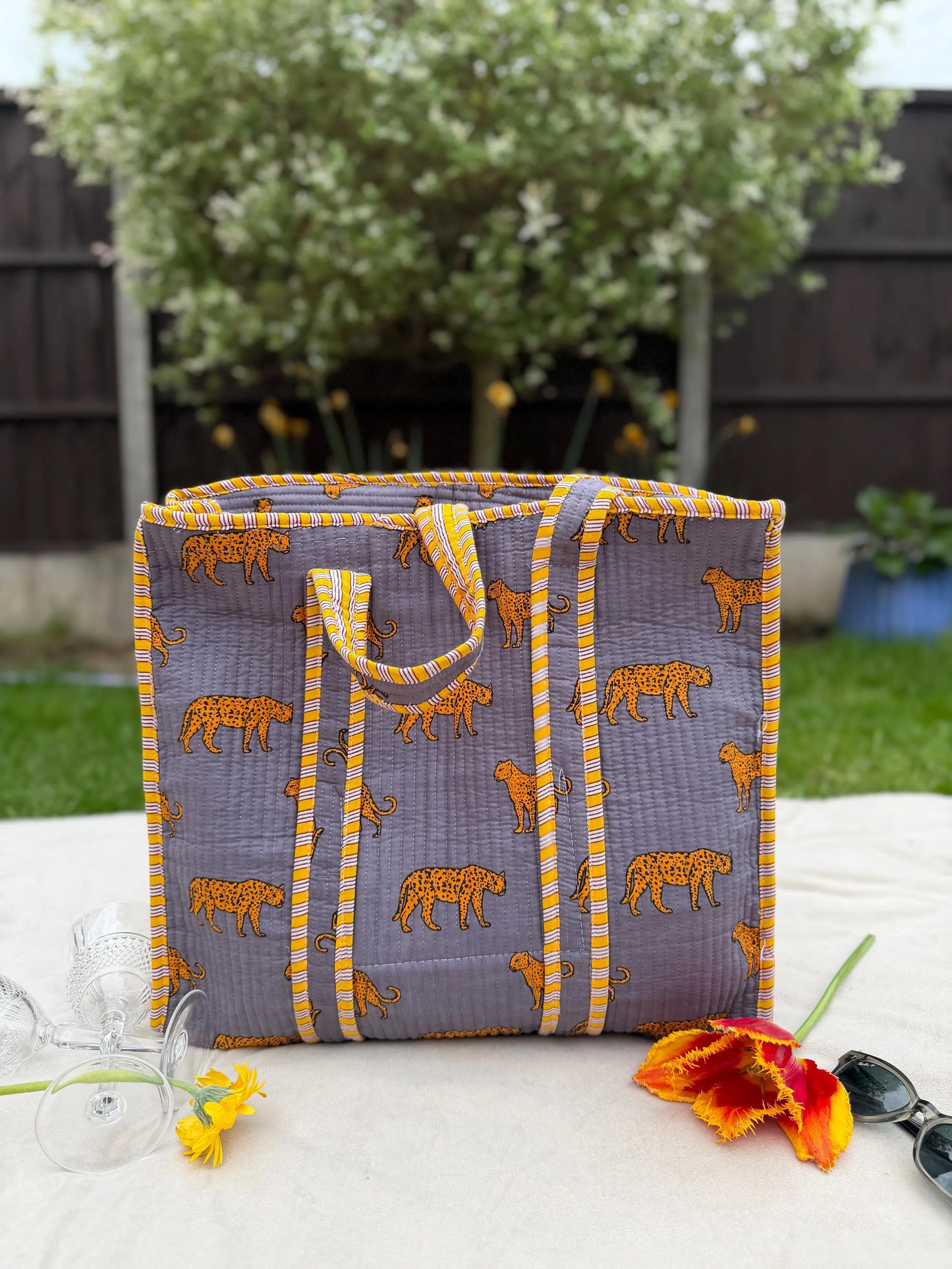 Leopard Quilted Cotton Tote Bag