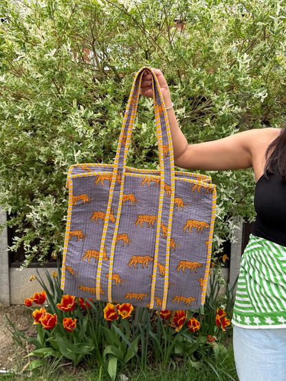 Leopard Quilted Cotton Tote Bag